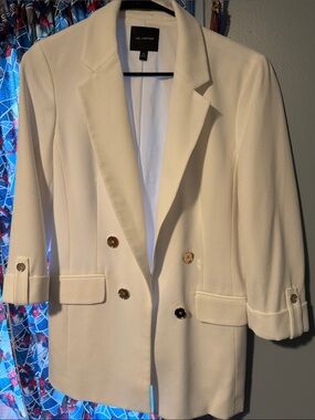 The Limited Cream Double-Breasted Blazer with Gold Buttons